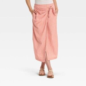 Midi Wrap Skirt - Pink/Orange Striped S